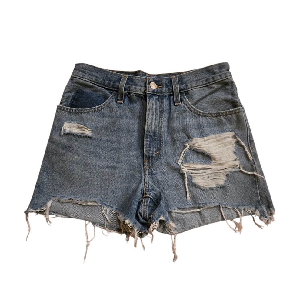 Levi's Light Blue Distressed Jean Shorts - Picture 4 of 6